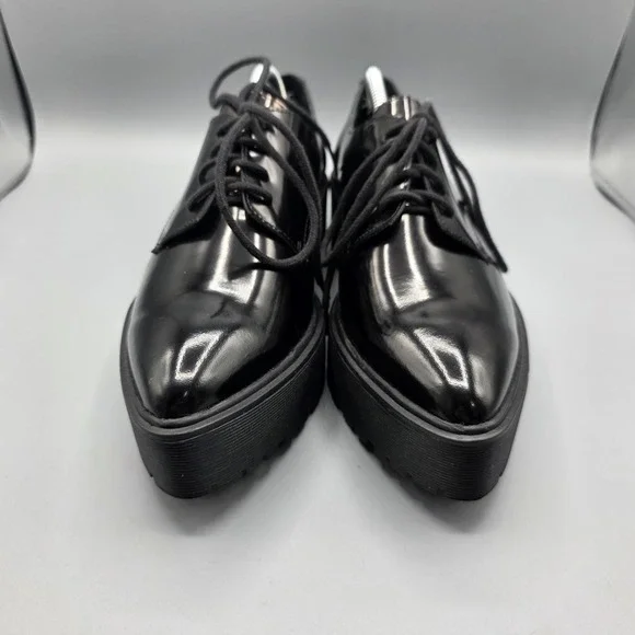 Jeffrey Campbell Bardem Shoes Womens 8 Black Leather Platform Oxford Pointed Toe - Picture 3 of 15